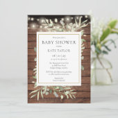Rustieke houten slingerlichtjes groene baby shower kaart (Staand voorkant)