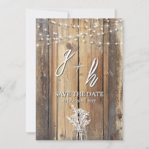 Rustieke houten slingerlichtjes in weckpotten save the date