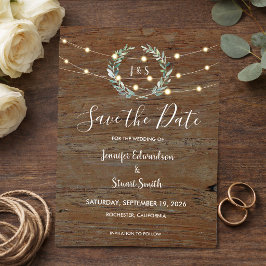 Rustieke houten slingerlichtjes Save the Date Magnetische Uitnodiging