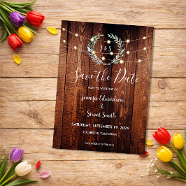 Rustieke houten slingerlichtjes Save the Date Magnetische Uitnodiging