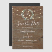 Rustieke houten slingerlichtjes Save the Date Magnetische Uitnodiging (Voorkant / Achterkant)