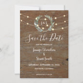 Rustieke houten slingerlichtjes Save the Date Magnetische Uitnodiging (Voorkant)