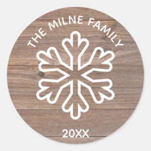 Rustieke houten sneeuwvlok - Cirkelsticker Ronde Sticker