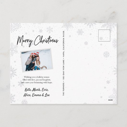 Rustieke houten sneeuwvlok Kerstmis foto collage Feestdagenkaart (Achterkant)