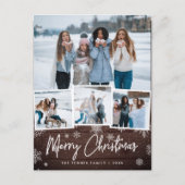 Rustieke houten sneeuwvlok Kerstmis foto collage Feestdagenkaart (Voorkant)