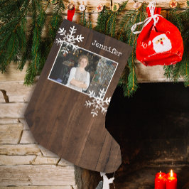 Rustieke houten sneeuwvlokken aangepaste foto Kers Kleine Kerstsok