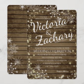 Rustieke  houten sneeuwvlokken en Sparkle bruiloft Kaart (Voorkant / Achterkant)