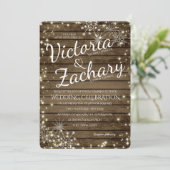 Rustieke  houten sneeuwvlokken en Sparkle bruiloft Kaart (Staand voorkant)