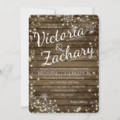 Rustieke  houten sneeuwvlokken en Sparkle bruiloft Kaart (Voorkant)