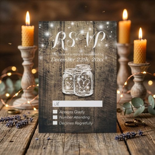 Rustieke Houten & Stenen Pot String Lichtjes Trouw RSVP Kaartje