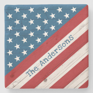 Rustieke houten sterren strepen USA Vlag Naam Patr Stenen Onderzetter
