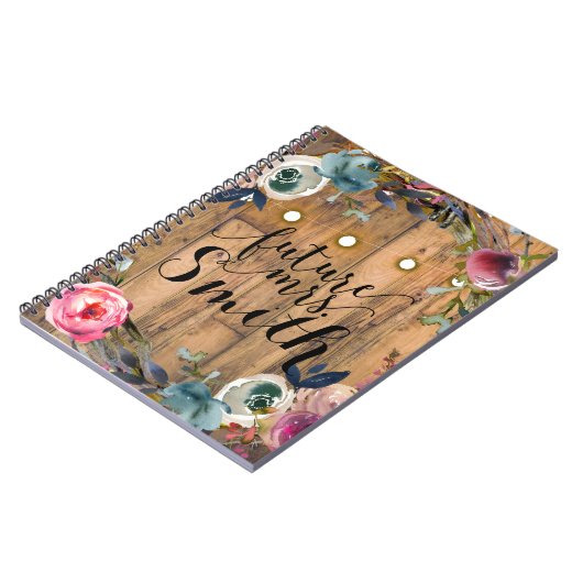 Rustieke Houten Stick Bloemen Krans Lichten Toekom Notitieboek (Linkerzijde)