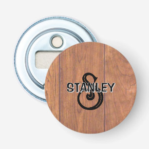 Rustieke houten stijl gepersonaliseerde flesopener button flesopener
