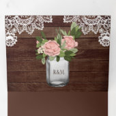 Rustieke Houten Stof Roze Roos Metselwerk Emmer Ka Drieluik Uitnodiging (Binnenzijde eerst)