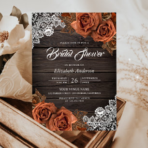 Rustieke Houten Stof Terracotta Roze Bruidsdouche Kaart