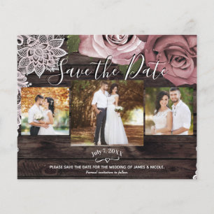 Rustieke houten stoffige roze rozen foto save the