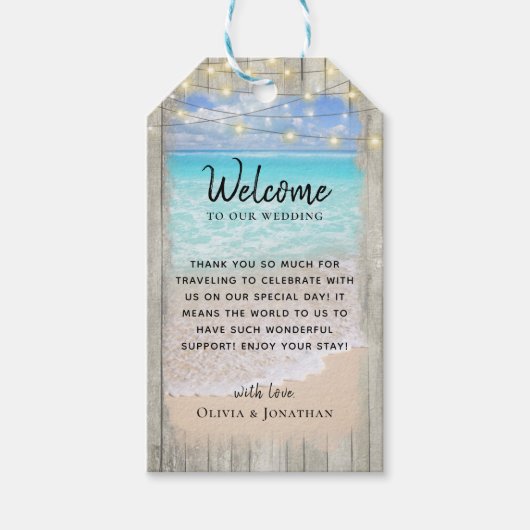 Rustieke Houten Strand Kust Bruiloft Welkom Cadeaulabel (Voorkant)