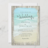 Rustieke houten strandbruiloft Alles in één QR-cod Kaart (Voorkant)