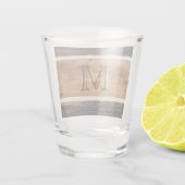 Rustieke houten streepmonogram shot glas (Achterkant)