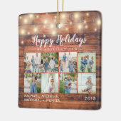 Rustieke Houten Strijklichten 8 Foto Vakantie Keramisch Ornament (Links)