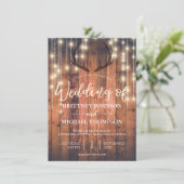 Rustieke Houten Strijklichten Antler Bruiloft QR C Kaart (Staand voorkant)