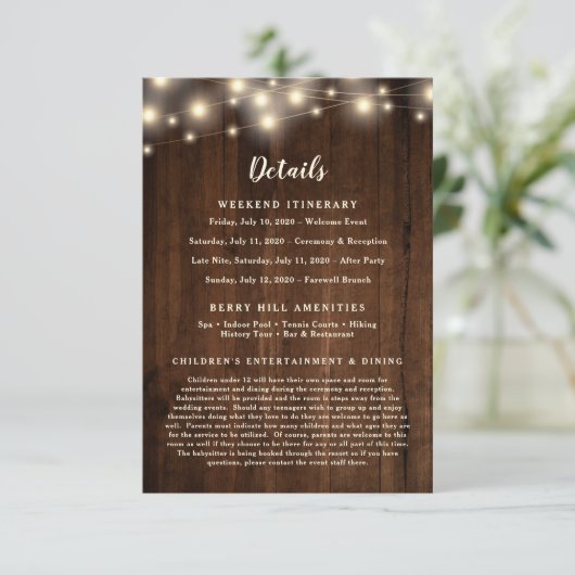 Rustieke Houten Strijklichten Bestemming Details Informatiekaartje (Staand voorkant)