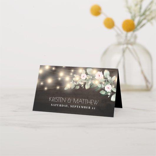 Rustieke Houten Strijklichten Boho groen Bruiloft Plaatskaartje (Achterkant)