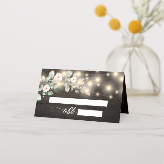 Rustieke Houten Strijklichten Boho groen Bruiloft Plaatskaartje (Voorkant)