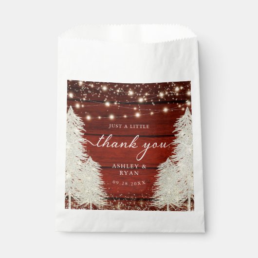 Rustieke Houten Strijklichten Bomen Bruiloft Dank Bedankzakje (Voorkant)