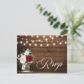 Rustieke Houten Strijklichten Bourgondische Bloeme Briefkaart (Staand voorkant)