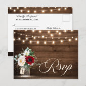 Rustieke Houten Strijklichten Bourgondische Bloeme Briefkaart (Voorkant / Achterkant)