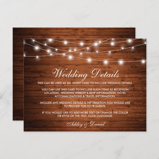 Rustieke Houten Strijklichten Bruiloft Details Kaa Briefkaart (Voorkant / Achterkant)