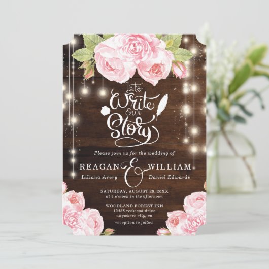 Rustieke Houten Strijklichten Bruiloft Lettering Kaart (Staand voorkant)