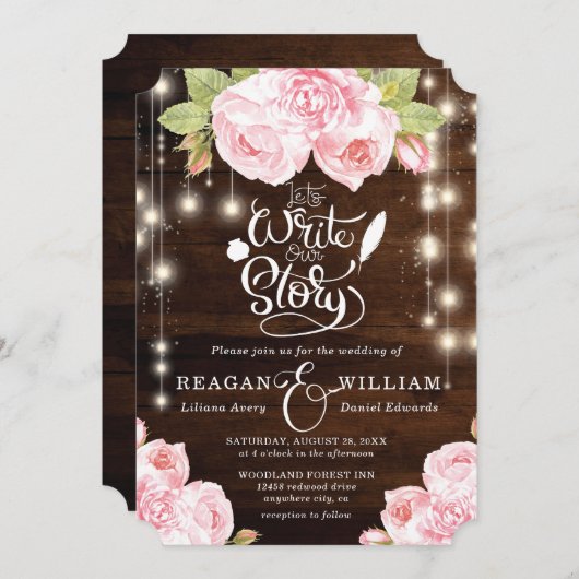 Rustieke Houten Strijklichten Bruiloft Lettering Kaart (Voorkant / Achterkant)