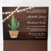 Rustieke Houten Strijklichten Desert Cactus Bruilo Drieluik Uitnodiging (Binnenzijde eerst)