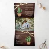 Rustieke Houten Strijklichten Desert Cactus Bruilo Drieluik Uitnodiging (Binnen)