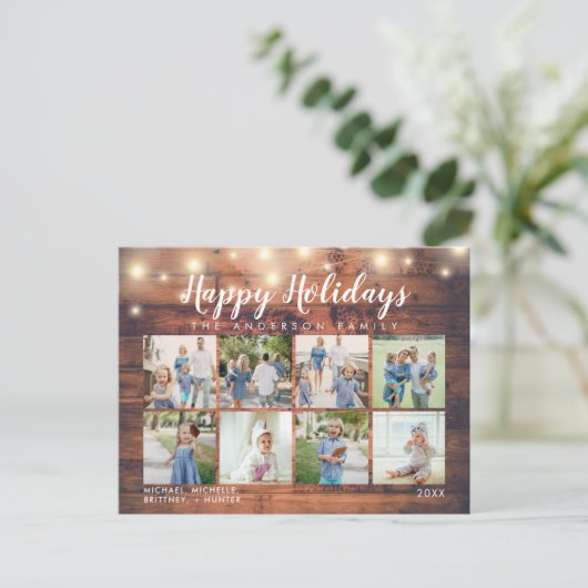 Rustieke Houten Strijklichten Foto Vakantie Briefkaart (Staand voorkant)