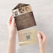 Rustieke Houten Strijklichten Huwelijk QR Code All In One Uitnodiging (Afscheurbaar)