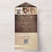 Rustieke Houten Strijklichten Huwelijk QR Code All In One Uitnodiging (Binnen)