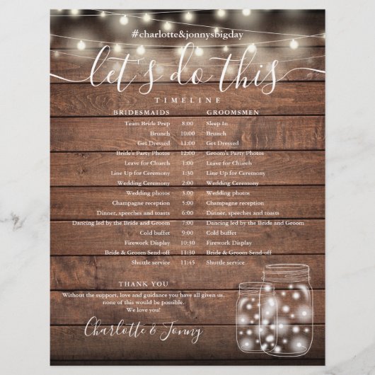 Rustieke Houten Strijklichten Huwelijksprogramma T (Voorkant)