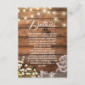 Rustieke Houten Strijklichten & Kant Bruiloft Deta Informatiekaartje (Voorkant)
