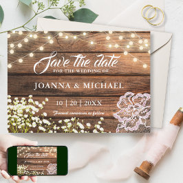 Rustieke Houten Strijklichten & Kant Land Save The Date