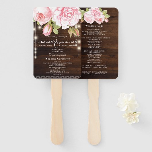 Rustieke Houten Strijklichten Rozen Aangepaste Bru Handwaaier (Voorkant en achterkant)