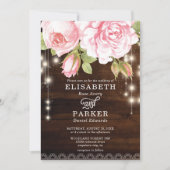 Rustieke Houten Strijklichten Rozen Bruiloft Kaart (Voorkant)