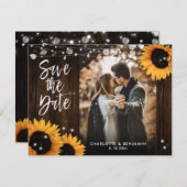 Rustieke Houten Strijklichten Zonnebloem Bruiloft Save The Date (Voorkant / Achterkant)