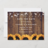 Rustieke Houten Strijklichten Zonnebloemen Bruilof Save The Date (Achterkant)