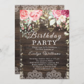 Rustieke Houten string licht Bloemen Verjaardag Kaart (Voorkant / Achterkant)