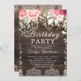 Rustieke Houten string licht Bloemen Verjaardag Kaart