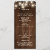 Rustieke houten string licht bruiloft programmakaart (Achterkant)