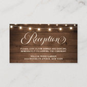 Rustieke houten string licht bruiloft receptie det informatiekaartje (Voorkant)